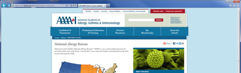 How to obtain the data from the National Allergy Bureau (NAB) 1. Go to the NAB website: http://www.aaaai.