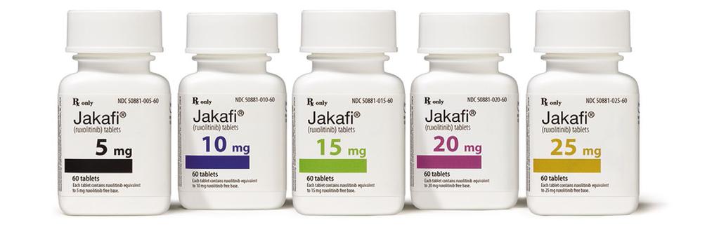 About Jakafi (ruxolitinib) Description Jakafi, a kinase inhibitor, inhibits Janus-associated kinases 1 and 2 (JAK1 and JAK2) Jakafi is dosed orally and can be administered with or without food Jakafi