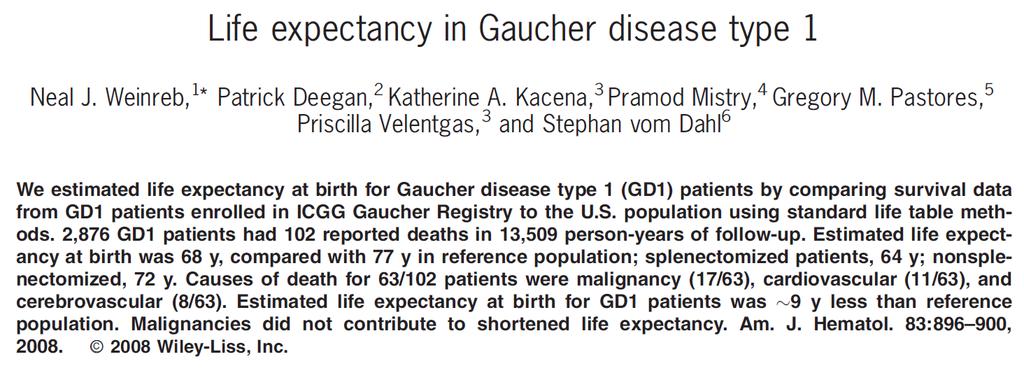 Life Expectancy in Type 1 Gaucher Disease Research Question: What