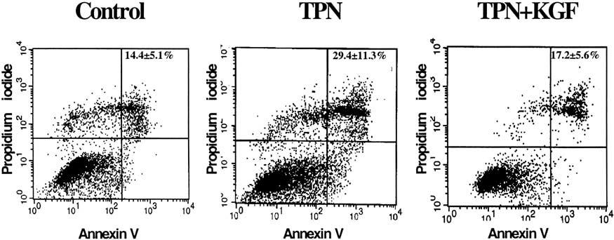 94 WILDHABER, YANG, AND TEITELBAUM Fig 1. Percent of EC apoptosis after administration of TPN and TPN KGF.