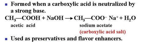 Salts of carboxylic acids The carboxylic acid salts are solids at room temperature.