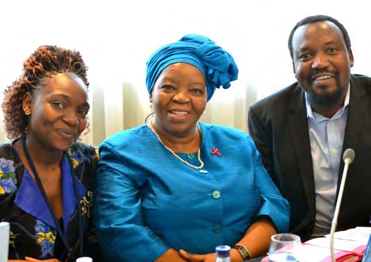 2.4 Civil society engagement in the ESA Commitment From left to right: Nyasha Sithole with AfriYAN; Prof Sheila Tlou from UNAIDS; and Daniel Molokele from AIDS Accountability International (AAI)