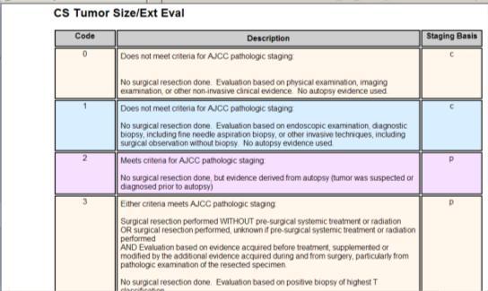 CS Tumor Size/Ext Eval Common table used for all schemas except: 1 not applicable table (can only use code 9) (AdnexaUterineOther, Brain, CNSOther, DigestiveOther, EndocrineOther, EyeOther,