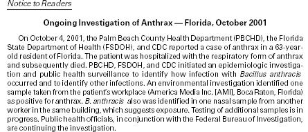 The epidemic the special situation Anthrax