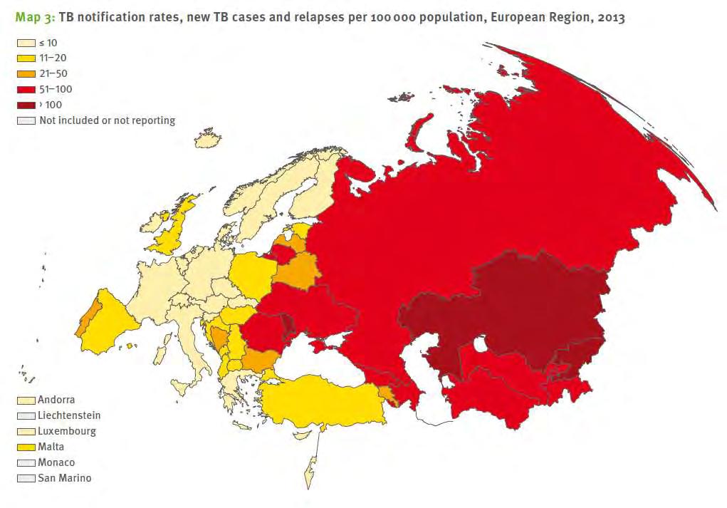 Tuberculosis in Europe - 2013 65 000 cases in EU/EEA 360 000 overall WHO Europe 35