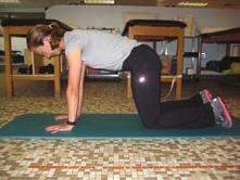 Supine Twist Lie on your back on floor with hips and knees bent to 90 degrees with feet flat on floor; draw in abdominal muscles and maintain throughout exercise; slowly and with control,