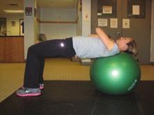 Draw in abdominal muscles and maintain, crunch forward and lift your shoulder blades of the ball.
