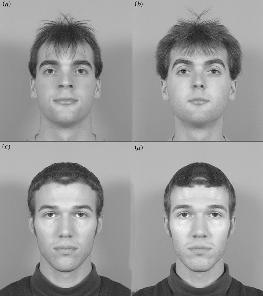 Facial symmetry and attractiveness I. S. Penton-Voak and others 1619 Figure 2. Left^left (a,c) and right^right (b,d ) chimaeric stimuli from a low symmetry (top) and high symmetry (bottom) face.