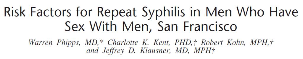 Repeat syphilis among MSM 7%