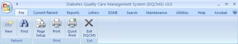 MENU DESCRIPTIONS File File menu options are available by selecting File on the menu bar. Patient Print New Opens a blank Demographics screen to allow the user to enter new patient information.