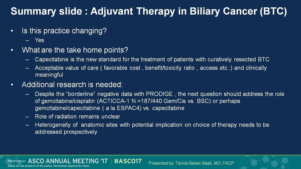 Summary slide : Adjuvant Therapy in Biliary Cancer (BTC)