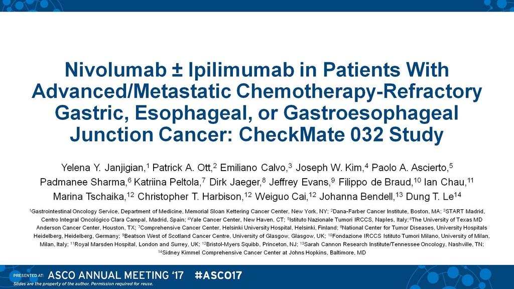 Nivolumab ± Ipilimumab in Patients With Advanced/Metastatic Chemotherapy-Refractory Gastric, Esophageal, or
