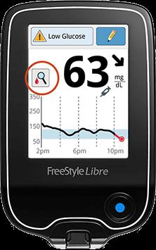 Freestyle Freestyle Libre Reader gives trend arrow, current glucose, 8 hr trend, daily