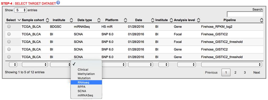 Select RNAseq data type from dropdown menu Click on data type filter 6.