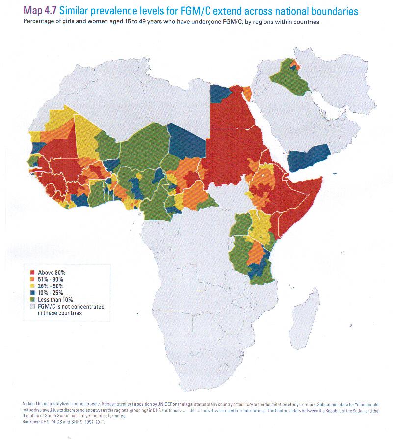 Prevalence in practising countries varies by region Source: UNICEF: Female Genital