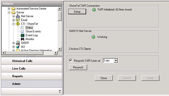 3. Expand the CTI ShoreTel and check the Status a.