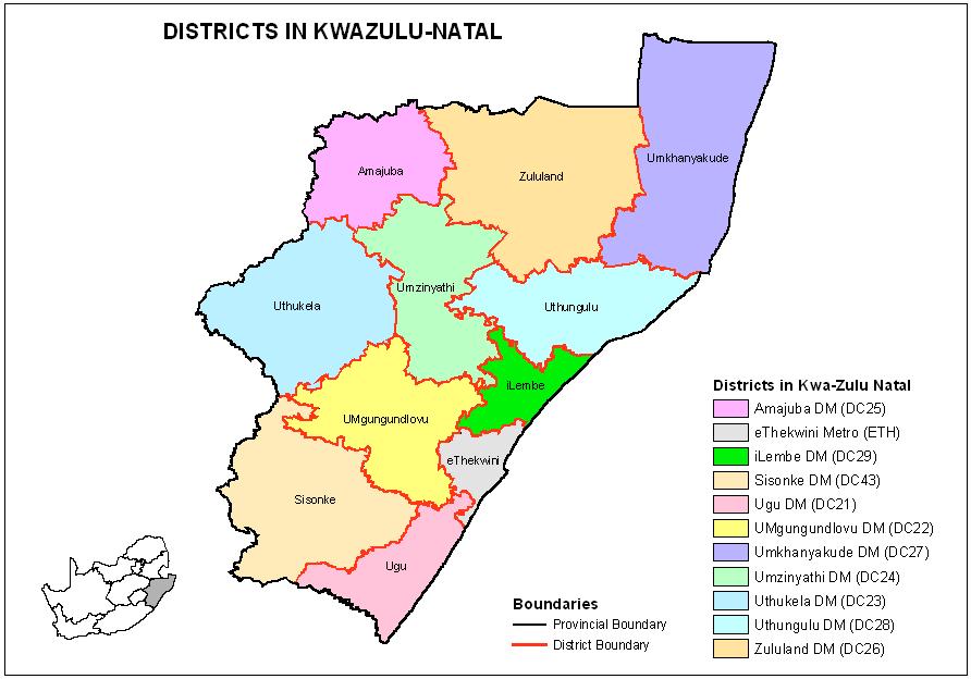 A map of KwaZulu-Natal showing the location of