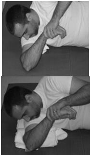 a stretch Sleeper Stretch for posterior shoulder tightness adjust elbow down to avoid painful position.