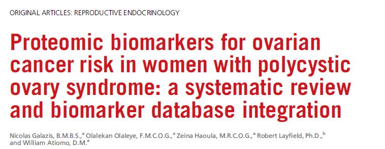 This study has, for the first time, identified a panel of six proteomic biomarkers that were similarly overexpressed in women with OC and PCOS (calreticulin, fibrinogen-g,