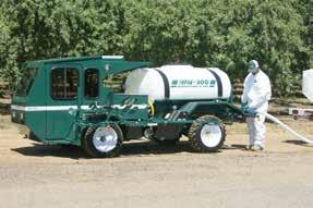 Sprayer comes equipped with a 25HP EFI gasoline engine, centrifugal pump, power steering, two-speed hydrostatic drive and lugged rear tires.