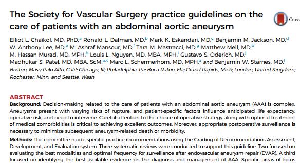 About the guidelines Published January 2018 in Journal of Vascular Surgery, updating previous guidelines
