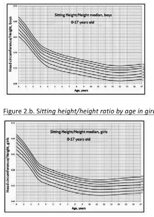 Argentine references for the assessment of body proportions from birth to 17 years of age / 237 Table 2 shows the ZS for height, SH/H by age and unadjusted SH/H for 10 boys and 10 girls < 12 months