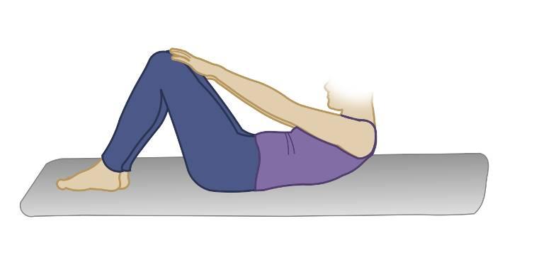 Exercise 1 Sit up Start by doing gentle sit ups, by bringing your chin to your chest, and slowly moving your hands towards your knees, lifting your shoulder blades off the bed.