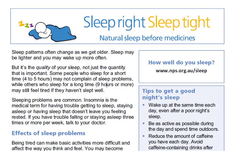 Dealing with medicines for sleep Sleep diary