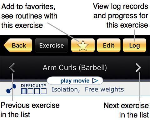 2.3 Exercise details Tap an exercise name in a list of exercises to open the exercise details page.