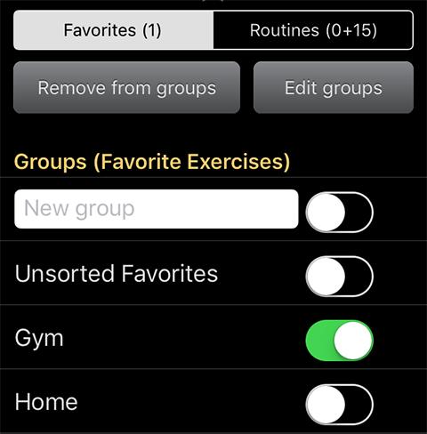 When you are adding an exercise to favorites, you can create a group in