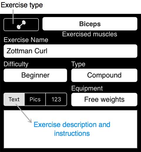 2.5 New custom exercise When you see a list of exercises in Body Map or Exercises, tap + button at the top to enter a new custom exercise.