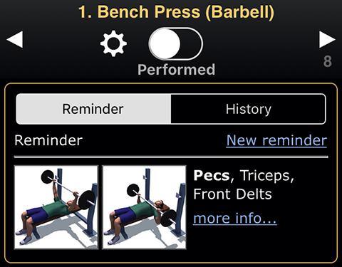 Tapping an exercise name in this table opens this exercise on the workout logging screen.