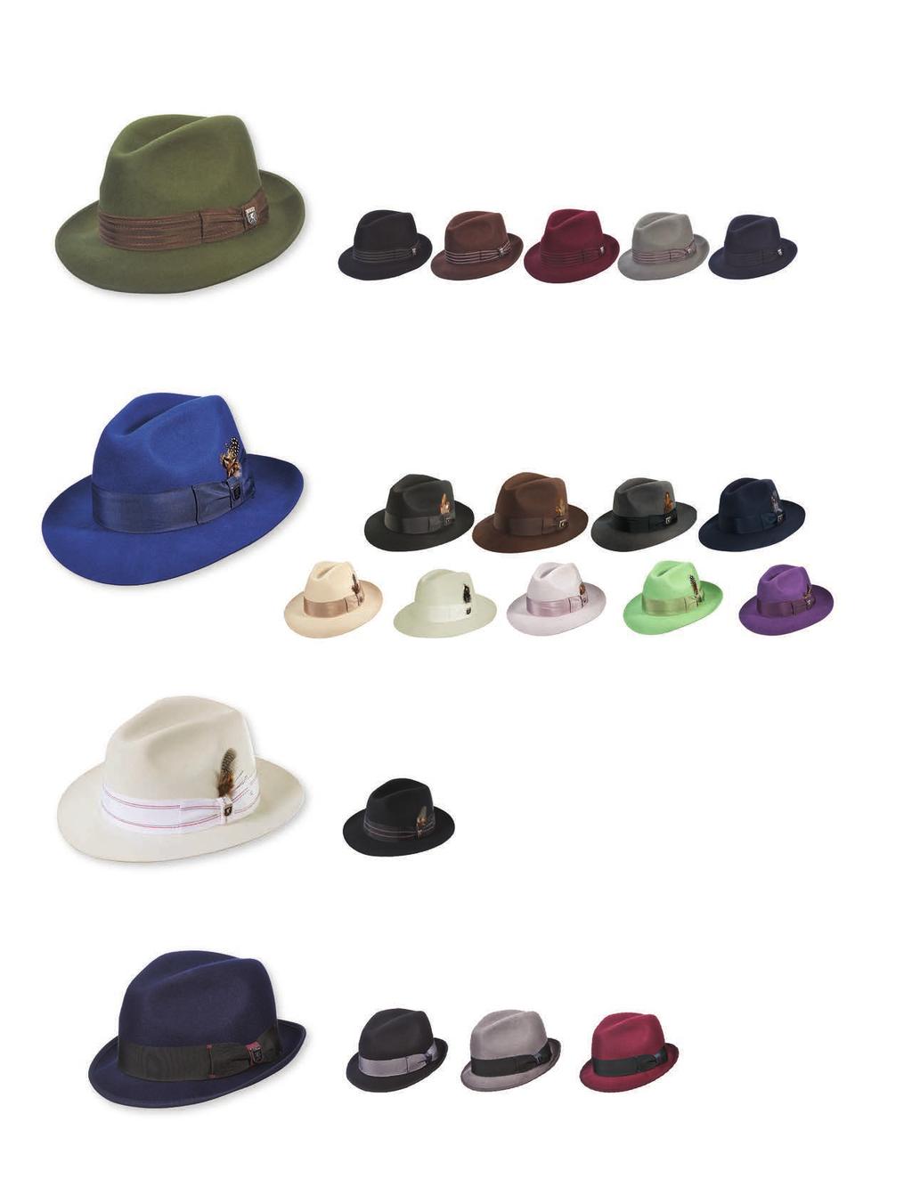 SAW647 new Shape: Fedora / Material: Wool Felt / Details: Grosgrain, Satin Lining Brim: 2 / Sold by Color:, Brown, Burgundy, Grey, Navy, Sage / Size Pack: 1/S, 2/M, 2/L, 1/XL Also Sold by Size: M-XL