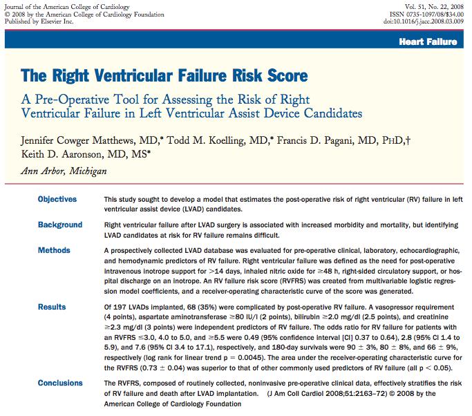 For instance: the Michigan right ventricular failure risk factor score But this score is limited:
