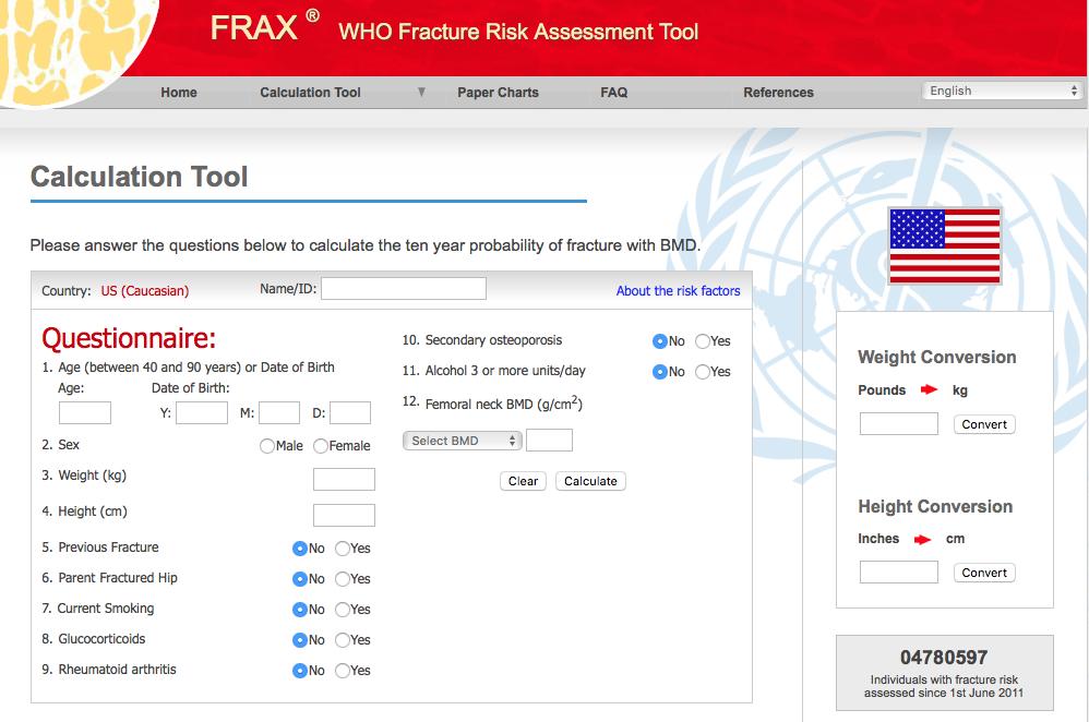 FRAX: Gauging 10 Year Fracture Probability https://www.shef.ac.uk/frax/tool.