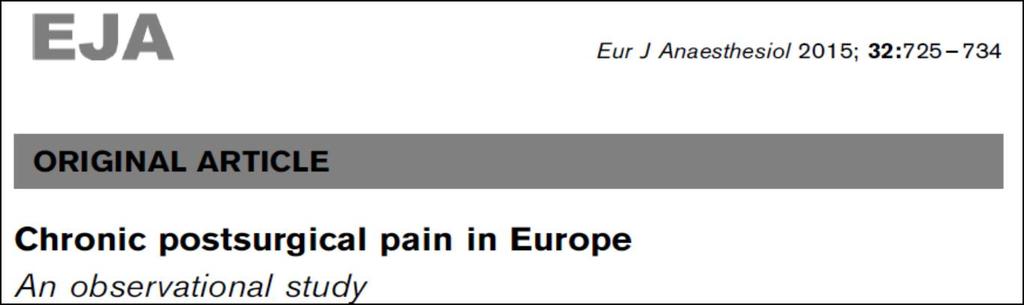 Preoperative Pain Severe acute postoperative pain CPSP Moderate / severe ~ 35-60% ~ 30% 11.8% / 2.