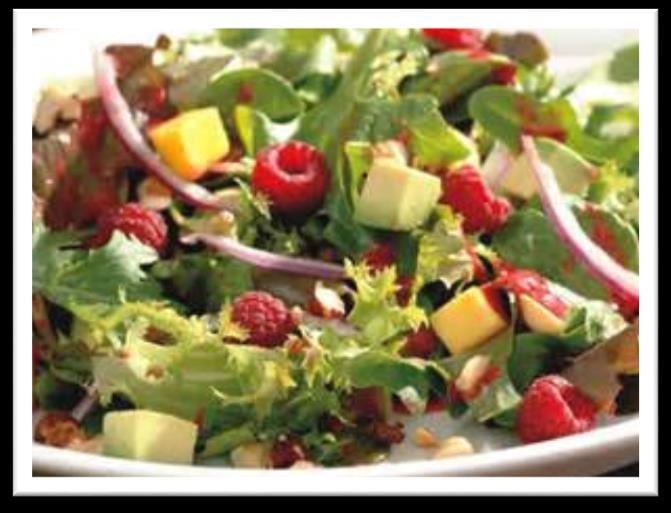 Here is a recipe that fits in the DASH diet: Raspberry, Avocado and Mango Salad Serves 5 (about 2 cups each).