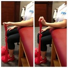 Elastic Band Wrist Flexion Rest your arm on a table or thigh holding the elastic band with palm up as shown.