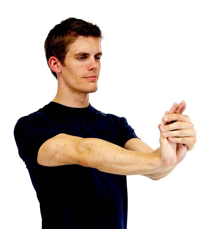 Wrist Flexor Stretch Use your opposite hand to bend the target wrist up as shown.