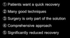 Changing Our Perception of TJA 1 Patients want a quick recovery 2 Many good techniques 3 is only part of the