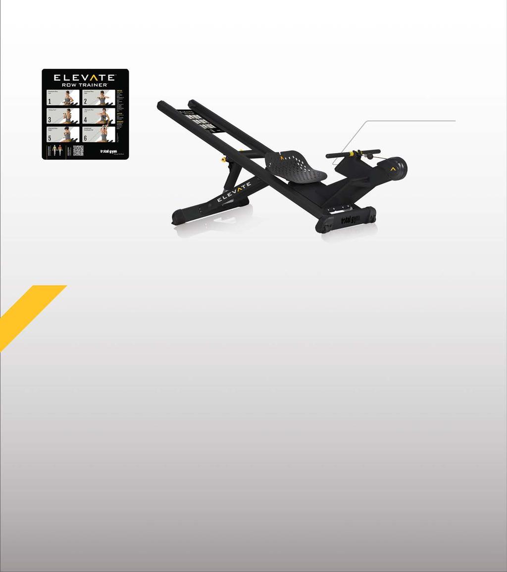 ELEVATE ROW TM- ADJUSTABLE Instructional Placard provides at-a-glance exercises. QR code and URL provides smart phone links to exercise videos.