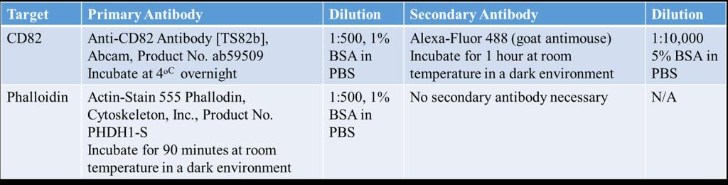 washed three to four times in PBS. The slides were blocked with 0.1% BSA in PBS for two hours at room temperature, after which they were washed three times with PBS.