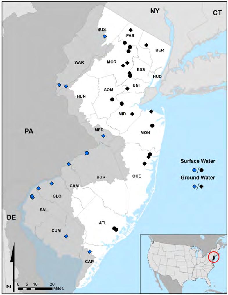 Locations of Public Water Supplies (PWS) Sampled in NJDEP Occurrence Studies 2006 Study (PFOA & PFOS)* 2009 Study