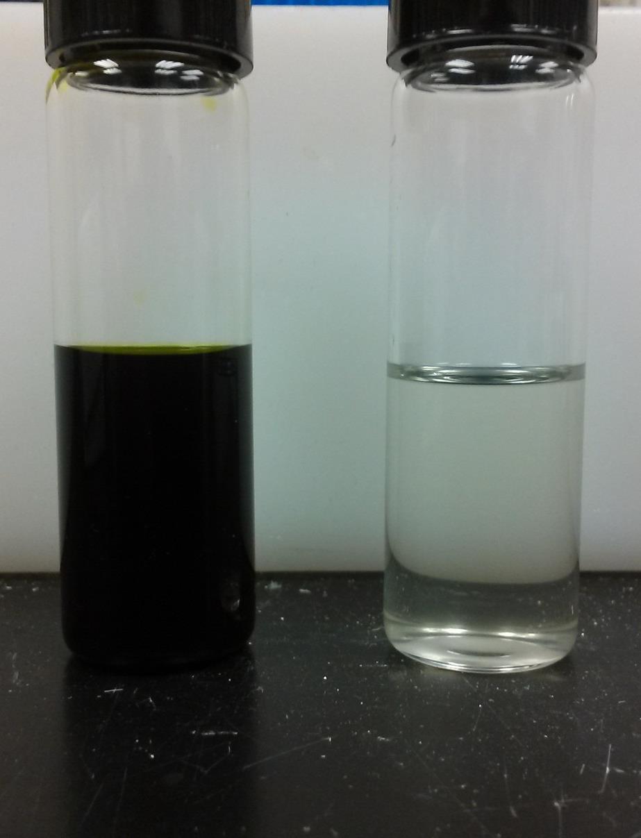 Hydrodeoxygenation (HDO) of Algae Oil Left: high-lipid Chlorella oil at 25 wt% in hexane Before After Right: Chlorella