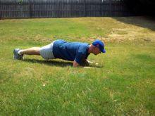 Plank to Triceps Extension Raise your body in a straight line and rest your bodyweight on your elbows and toes so