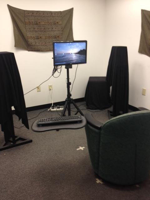 21 perception that the sound was coming from the diffuser. The subwoofer, covered in fabric and situated in the corner of the room, provided the low-frequency content for the noise signals.