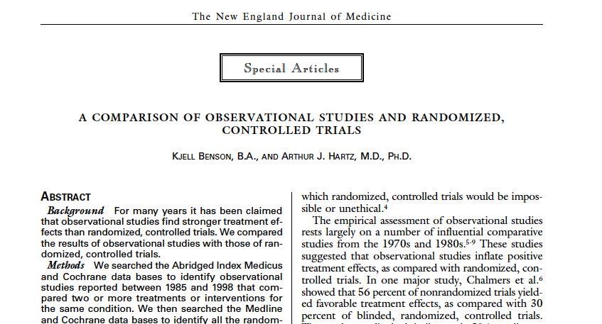 observational studies do not systematically overestimate the magnitude of the
