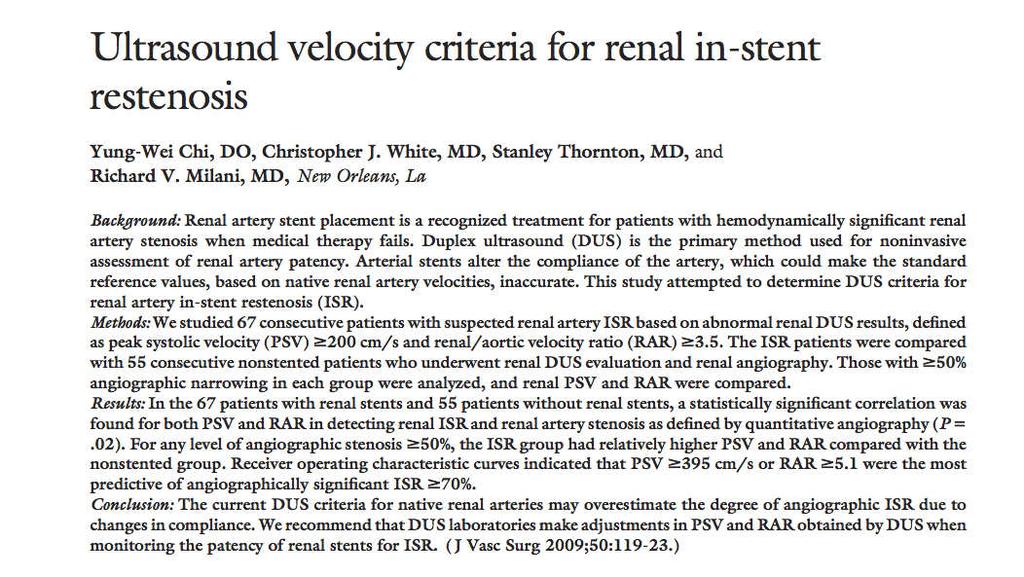 hemodynamically significant native artery stenosis PSV >200cm/s and renal artery-to-aorta ratio (RAR) >3.