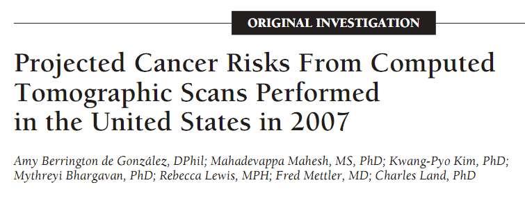 Estimated that 29,000 future cancers could be related to CT scans performed in the U.S.