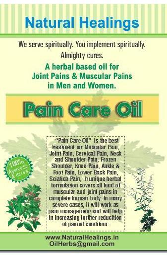 Pain Care Oil is the best treatment for Muscular Pain, Joint Pain, Cervical Pain, Neck and Shoulder Pain, Frozen Shoulder, Knee Pain, Ankle & Foot Pain, Lower Back Pain, Sciatica Pain, It unique